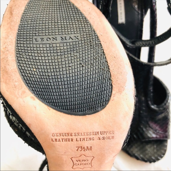 Leon Max Black snakeskin leather Strappy high heeled shoes sandals size 7.5 - Picture 7 of 8